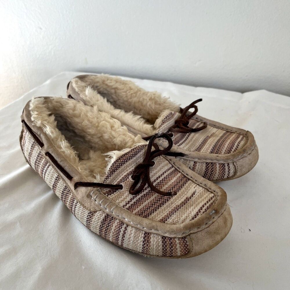 UGG Slippers Womens Symona Serape Brown Stripe Shearling Wool Lined - Size 9